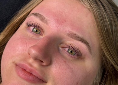 Close-up of enhanced lashes and brows at Brow House Syd, Hassall Grove, New South Wales, AU.