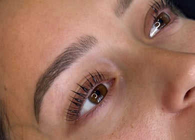 Close-up of expertly shaped brows and lashes at Brow House Syd, Hassall Grove, New South Wales, AU.