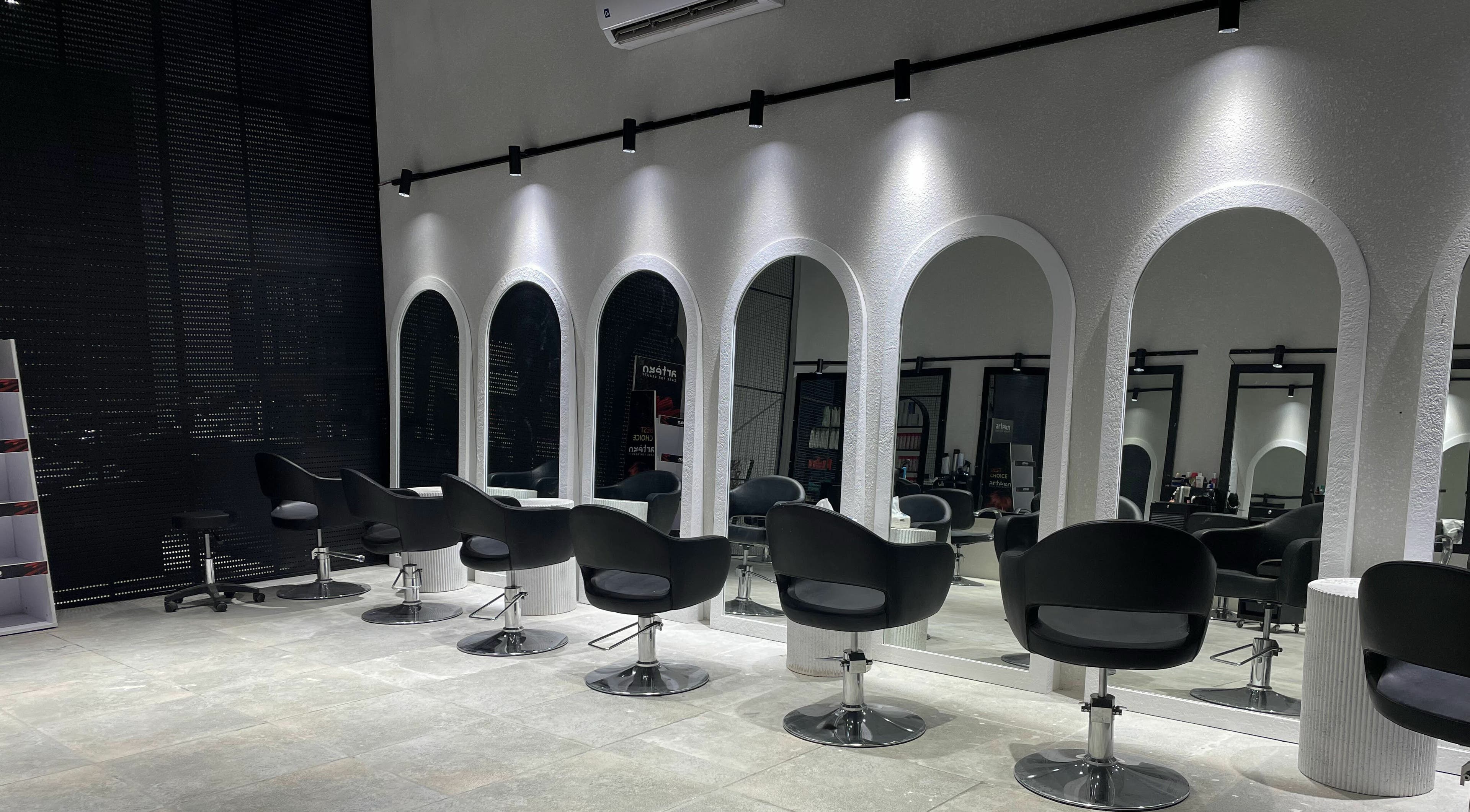Elegant salon chairs and mirrors at The Golden Hour, Riyadh, Riyadh Province, SA.