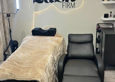 Relaxing lash treatment room at The Lash Firm, Consett, England, GB with cozy furnishings and professional setup.