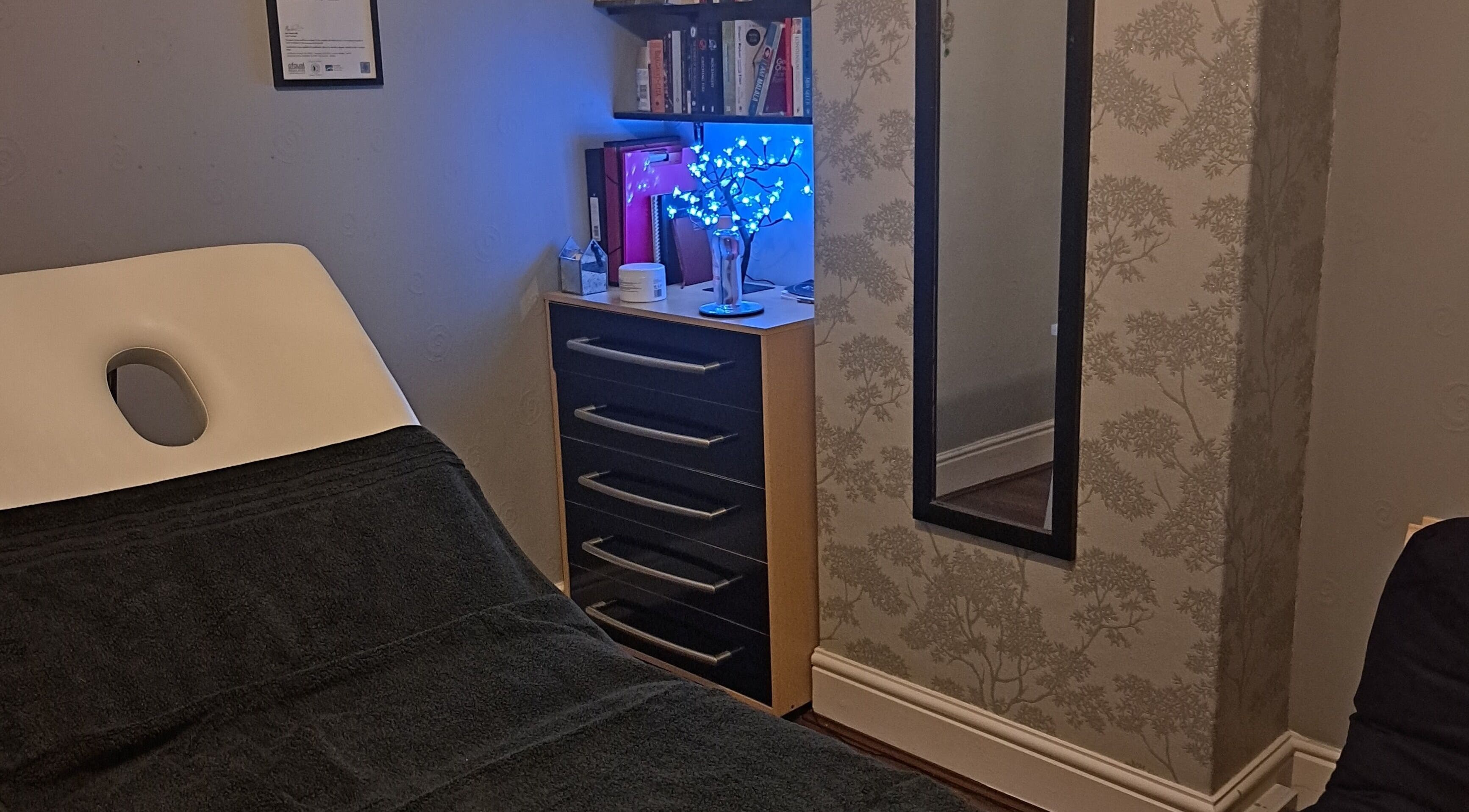Massage room with a bed and calming decor at EA Massage Therapy, Grimsby, England, GB.