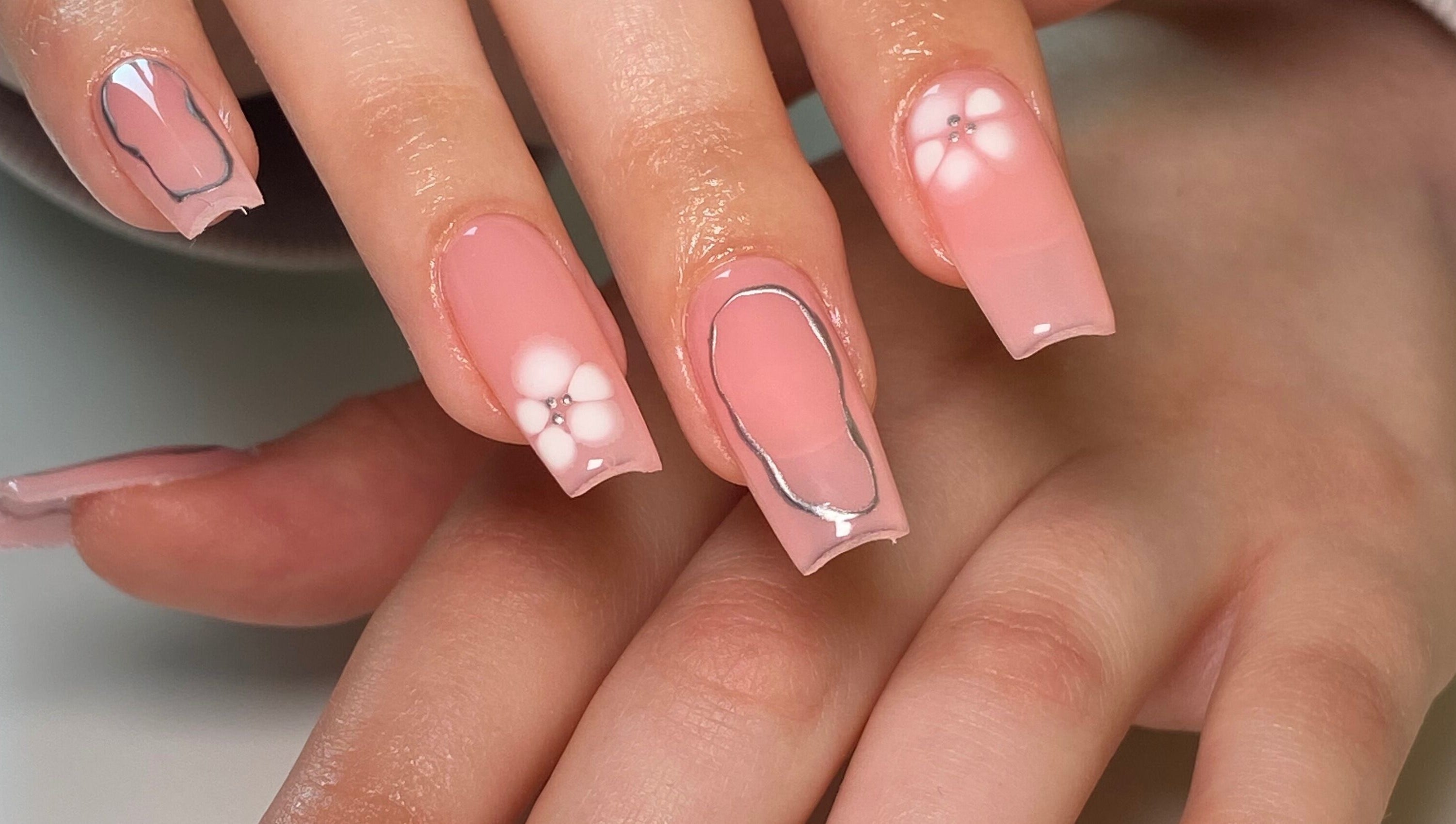 Elegant floral nail art at The Nail Project by Deanna, Penicuik, Scotland, GB.