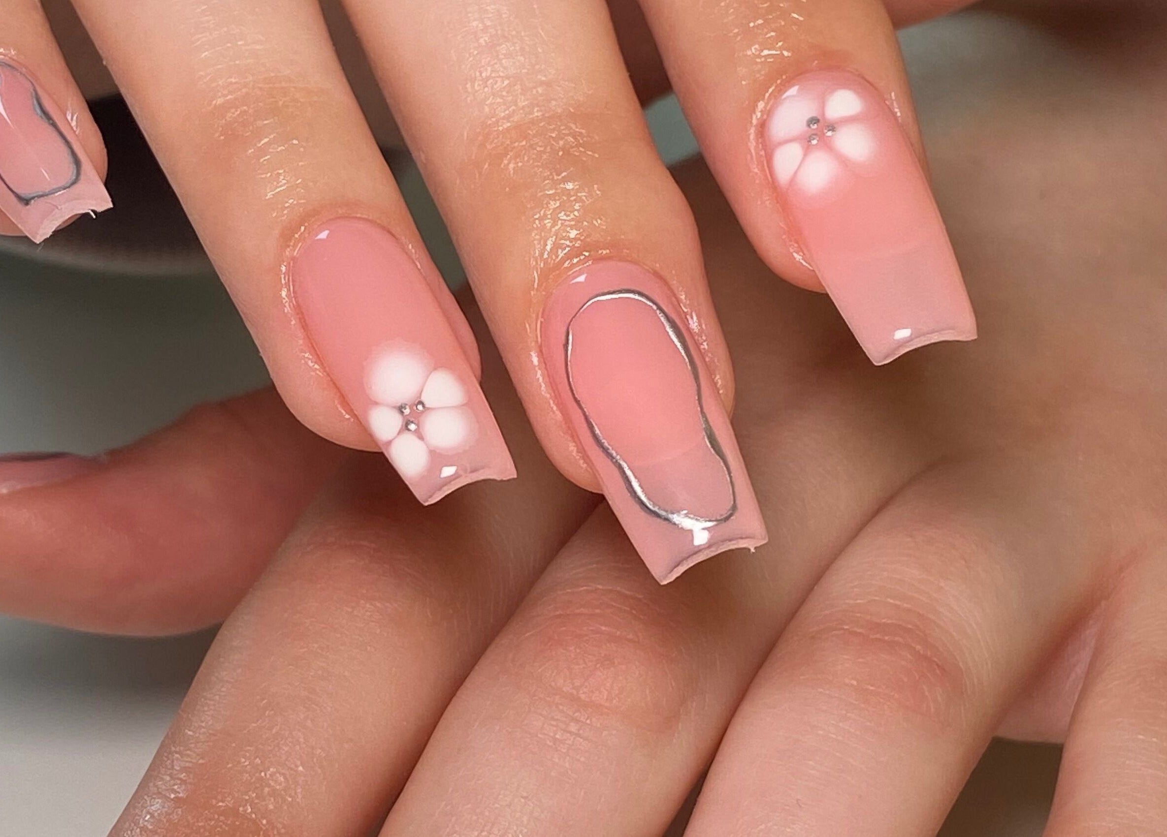 Elegant floral nail art at The Nail Project by Deanna, Penicuik, Scotland, GB.