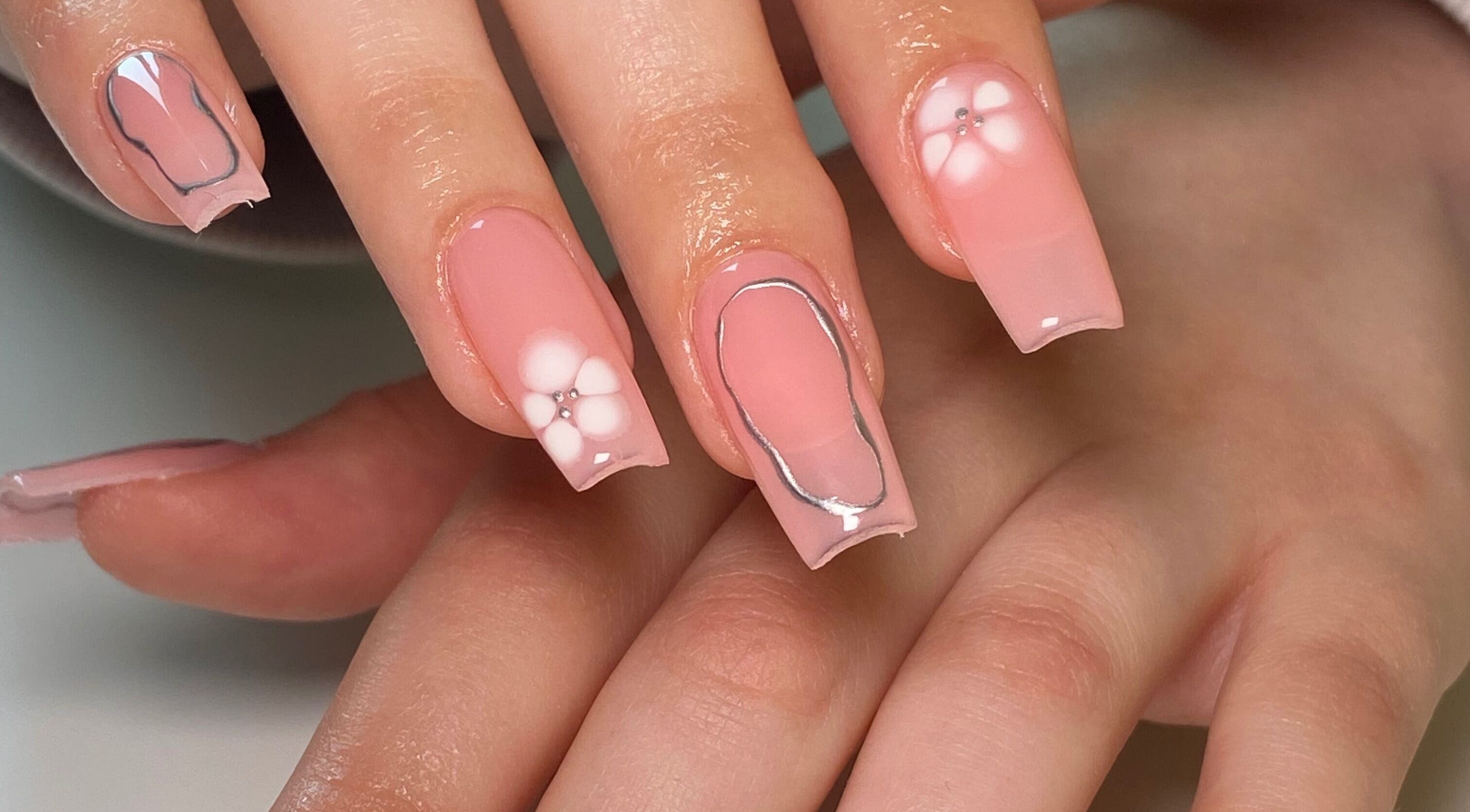 Elegant floral nail art at The Nail Project by Deanna, Penicuik, Scotland, GB.