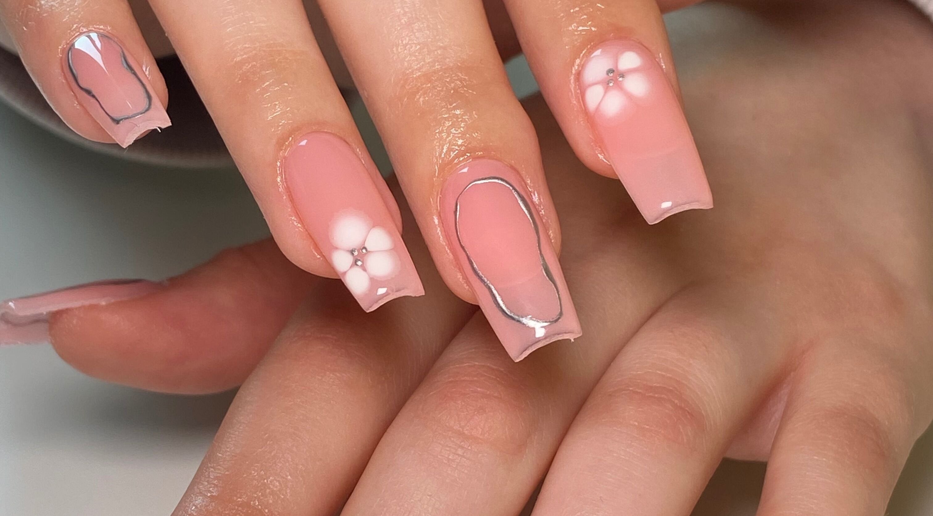 Elegant floral nail art at The Nail Project by Deanna, Penicuik, Scotland, GB.