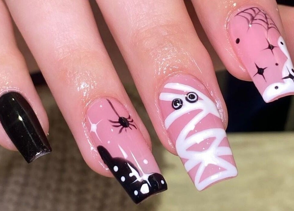 Creative Halloween-themed nail art at The Nail Project by Deanna, Penicuik, Scotland, GB.