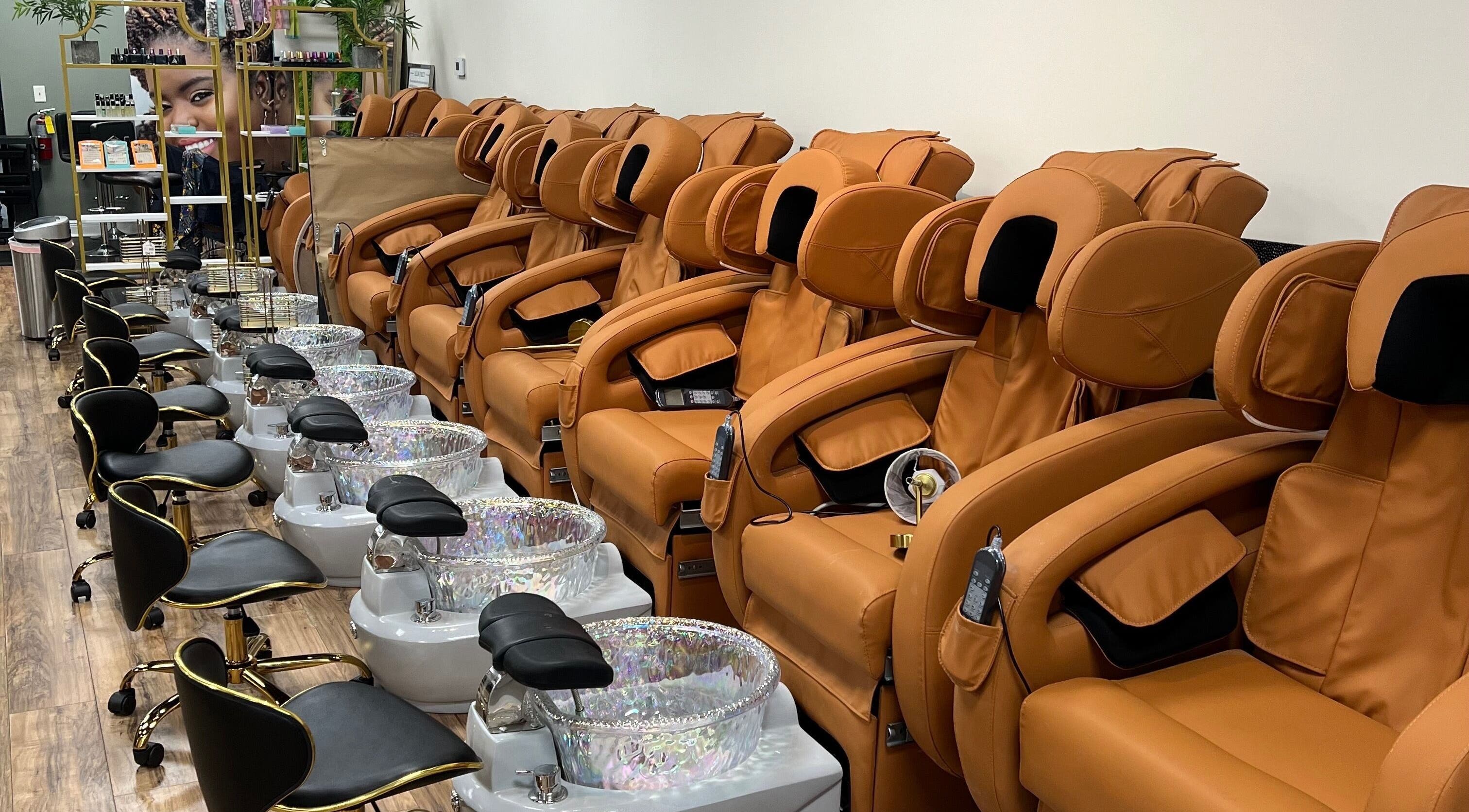 Luxurious pedicure chairs at Nia Soule Salon & Spa - Norcross in Norcross, Georgia, US offer relaxation and style.