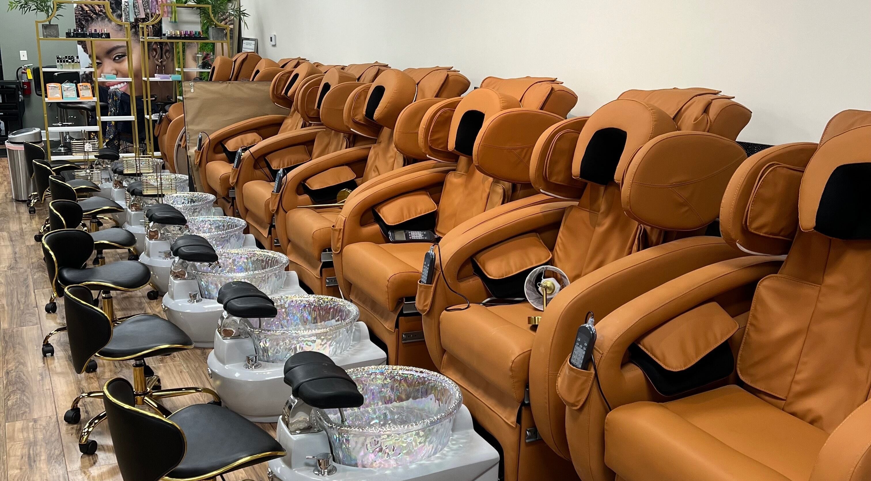 Luxurious pedicure chairs at Nia Soule Salon & Spa - Norcross in Norcross, Georgia, US offer relaxation and style.