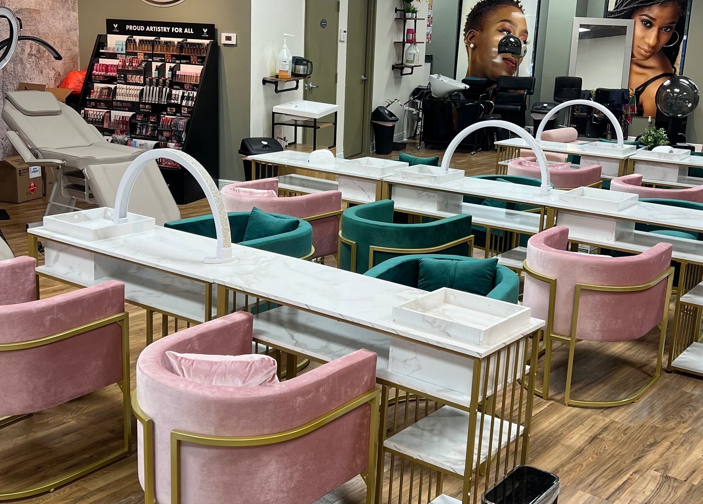 Elegant interior of Nia Soule Salon & Spa - Norcross, with plush seating and modern decor in Norcross, Georgia, US.