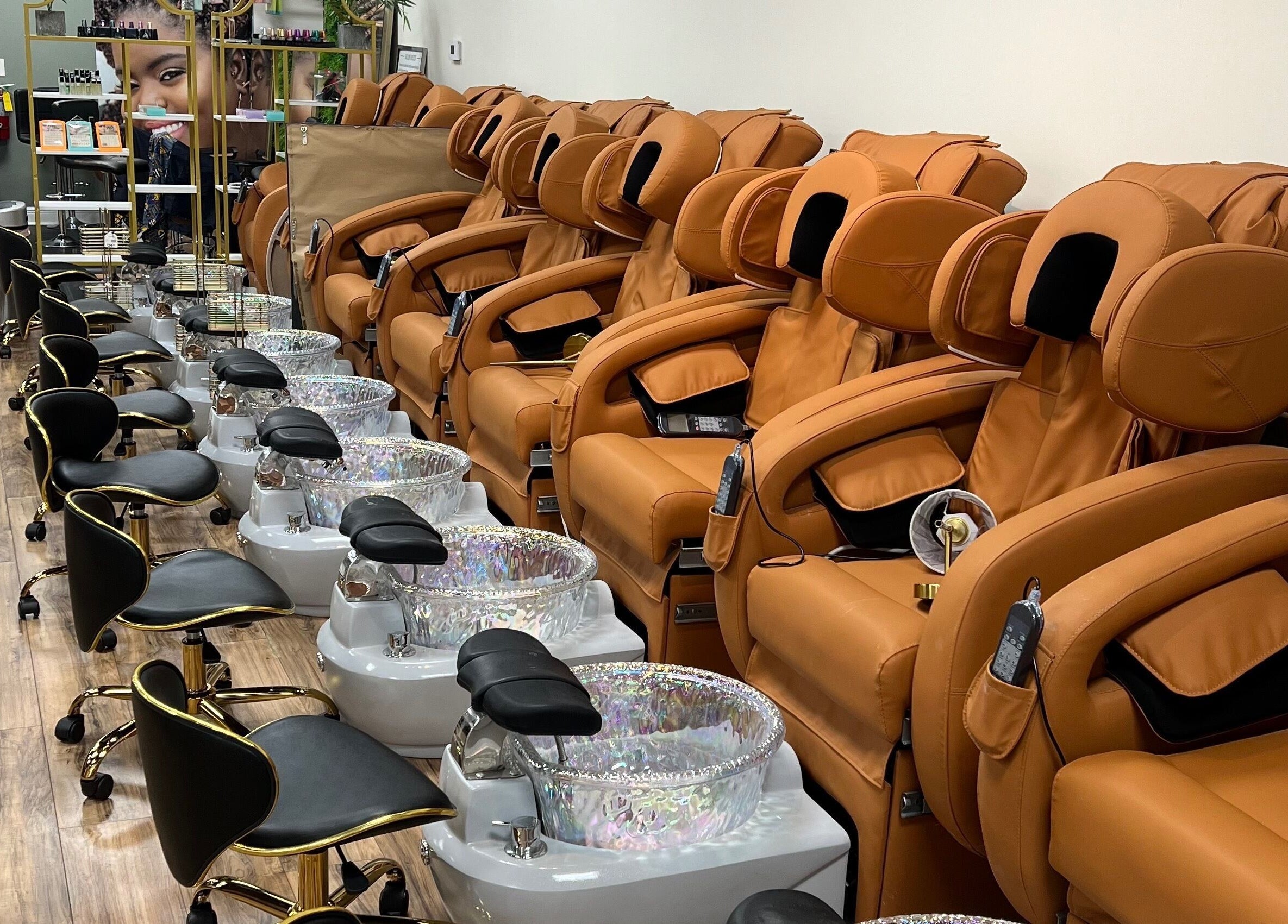 Relaxing pedicure chairs at Nia Soule Salon & Spa - Norcross, Norcross, Georgia, US, offering comfort and luxury.