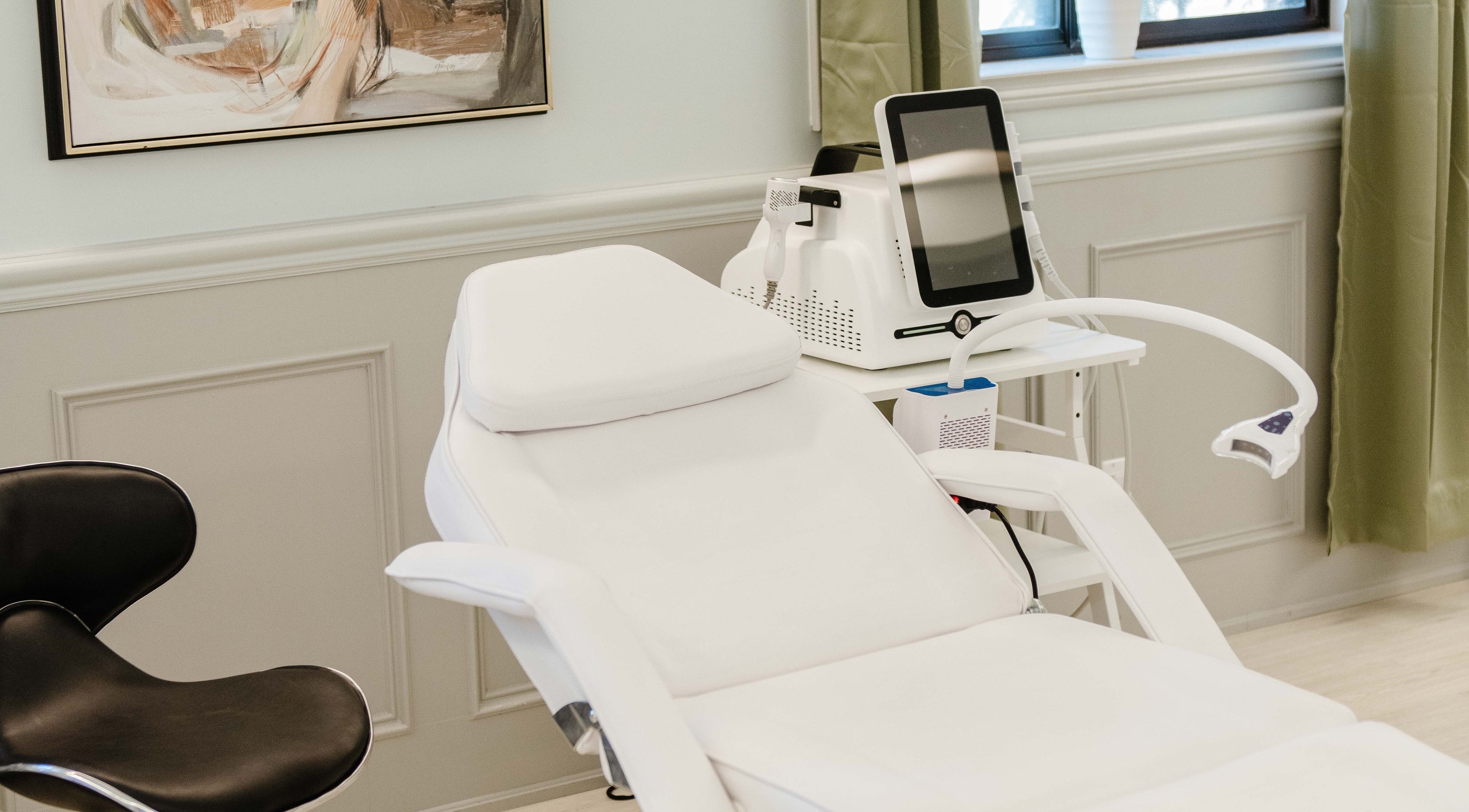 Modern wellness treatment room at KIA and Wellness, Brantford, Ontario, CA, featuring a sleek therapy chair.
