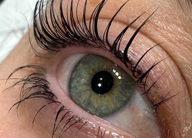 Close-up of perfectly styled lashes at KN The Brow and Laser Lab, Ossett, England, GB.