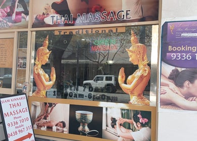 Front view of Siam Kinnaree Thai Massage in Fremantle, Western Australia, AU with traditional decor and signage.