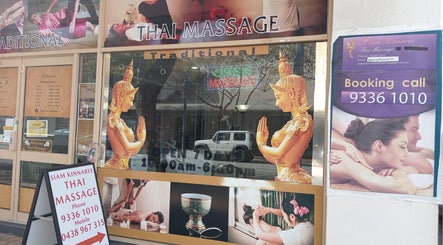 Front view of Siam Kinnaree Thai Massage in Fremantle, Western Australia, AU with traditional decor and signage.