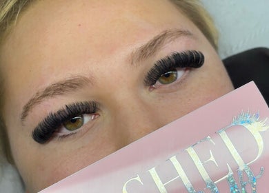 Close-up of voluminous lash extensions at Lashed Up UK, Portsmouth, England, GB. Enhancing natural beauty.