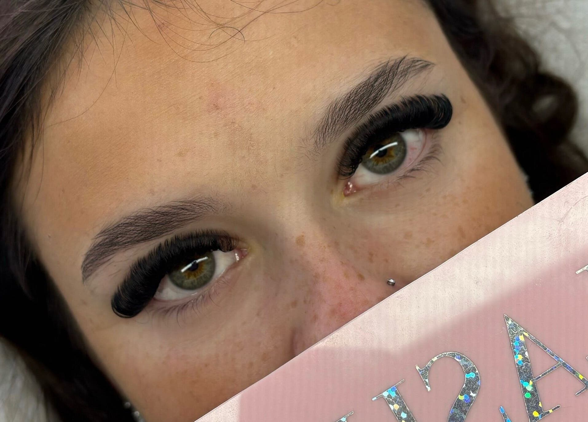 Close-up of eyelash extensions at Lashed Up UK in Portsmouth, England, GB, showcasing detailed lash artistry.