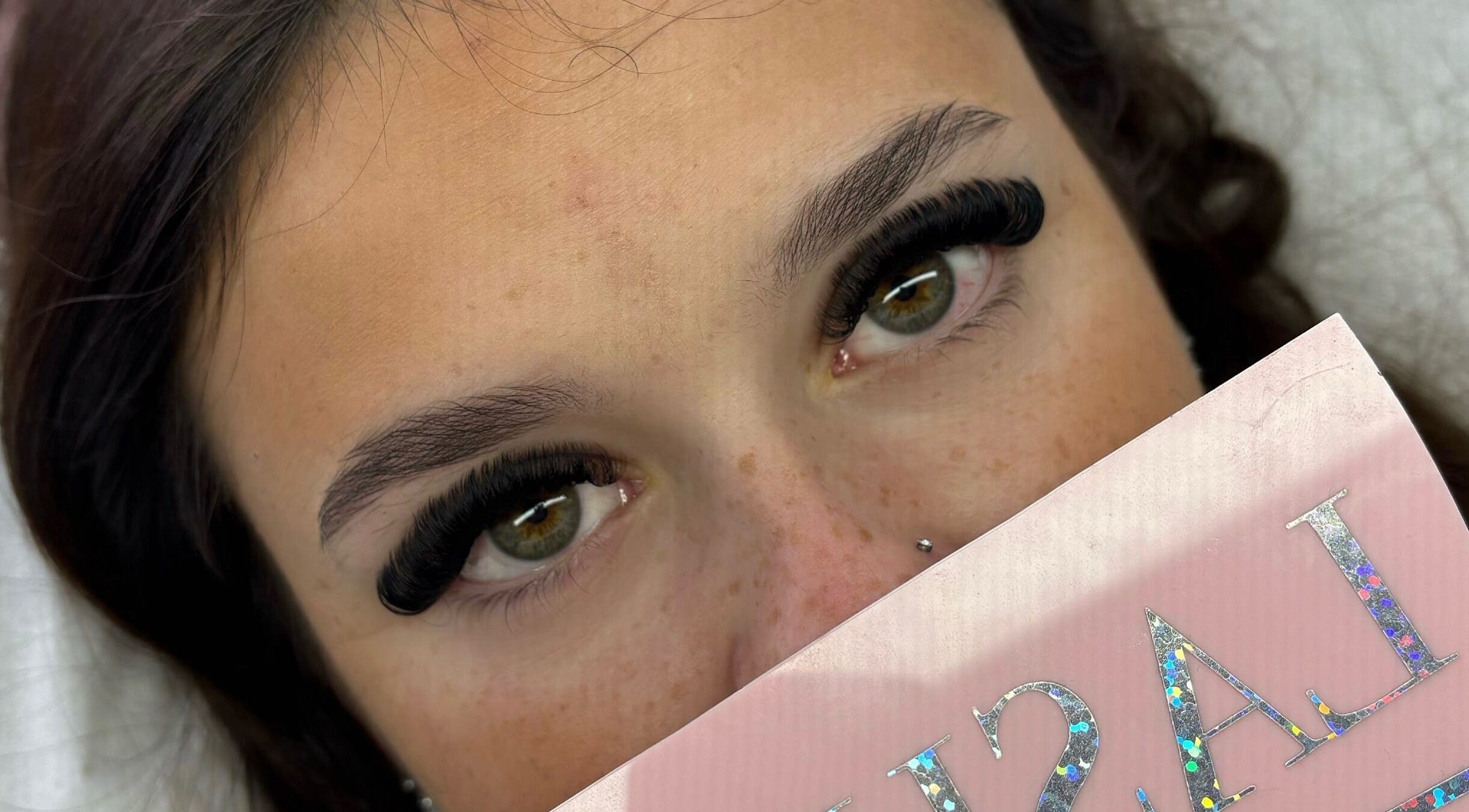 Close-up of eyelash extensions at Lashed Up UK in Portsmouth, England, GB, showcasing detailed lash artistry.