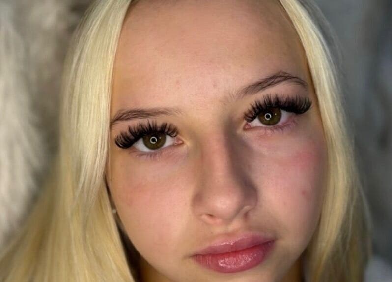 Close-up of model with lush lashes by JLuxe Lash in Manselton, Wales, GB.