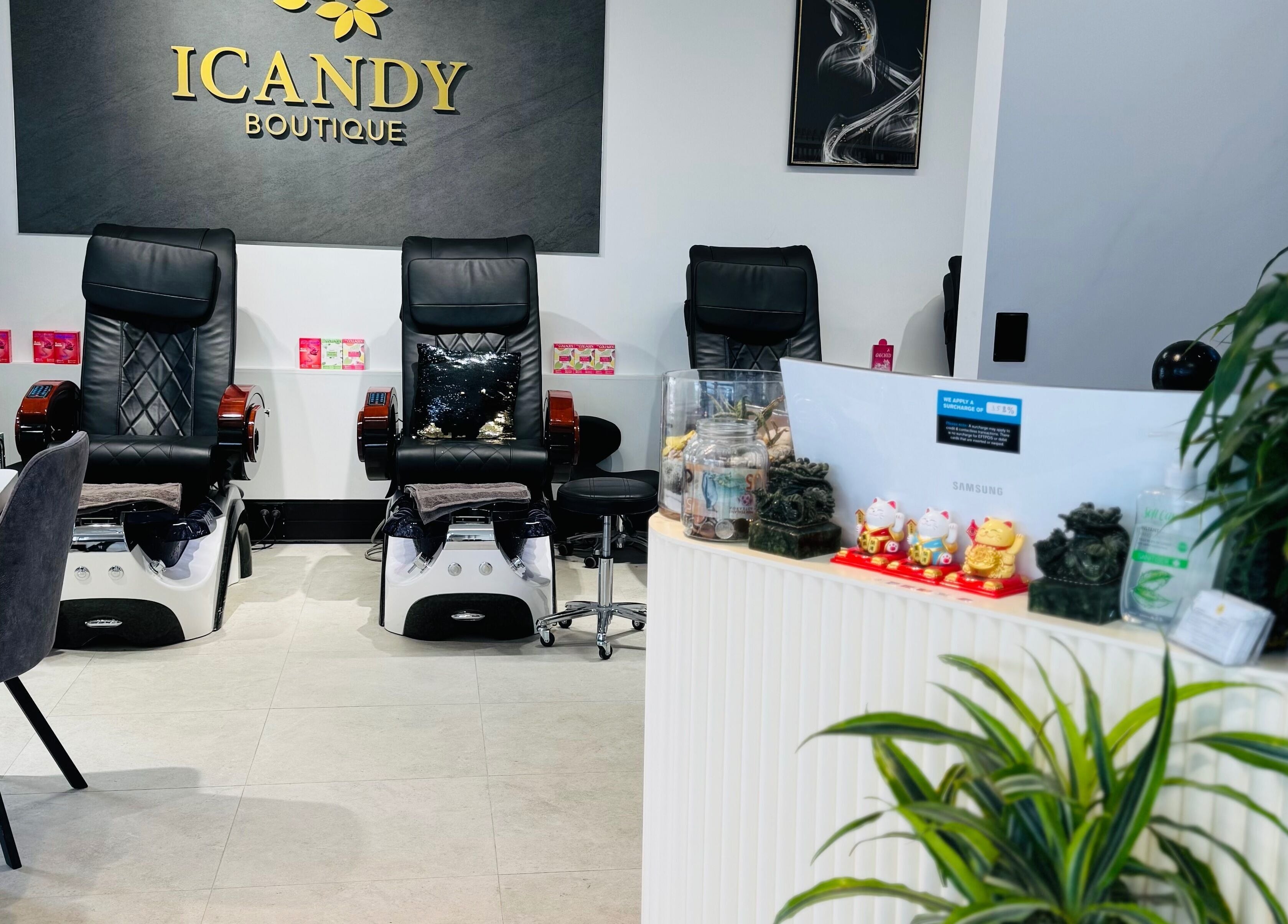 ICandy Boutique's chic interior with plush chairs in Auckland, Auckland, NZ, perfect for a pampering session.