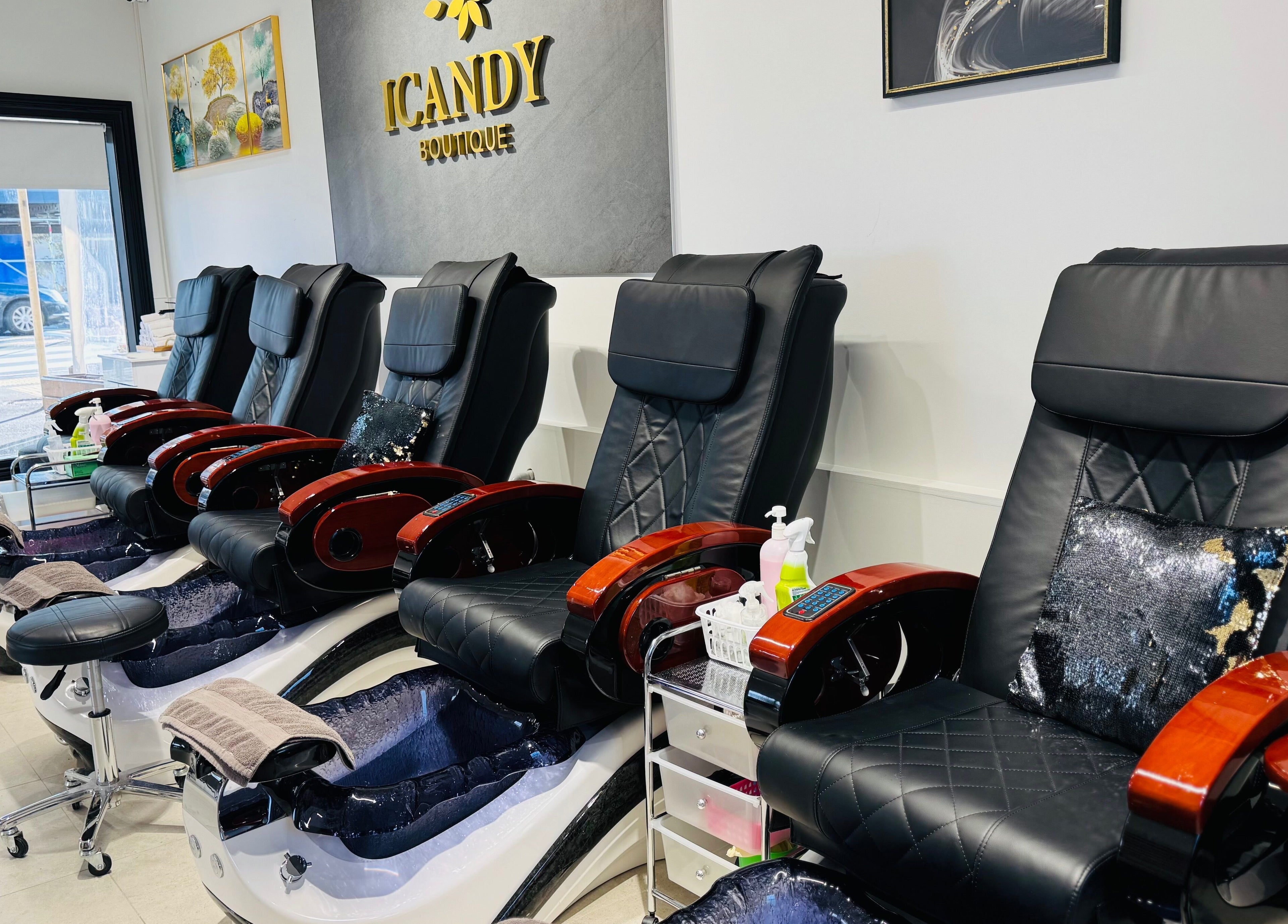 Luxurious pedicure chairs at ICandy Boutique in Auckland, Auckland, NZ, offering comfort and style.