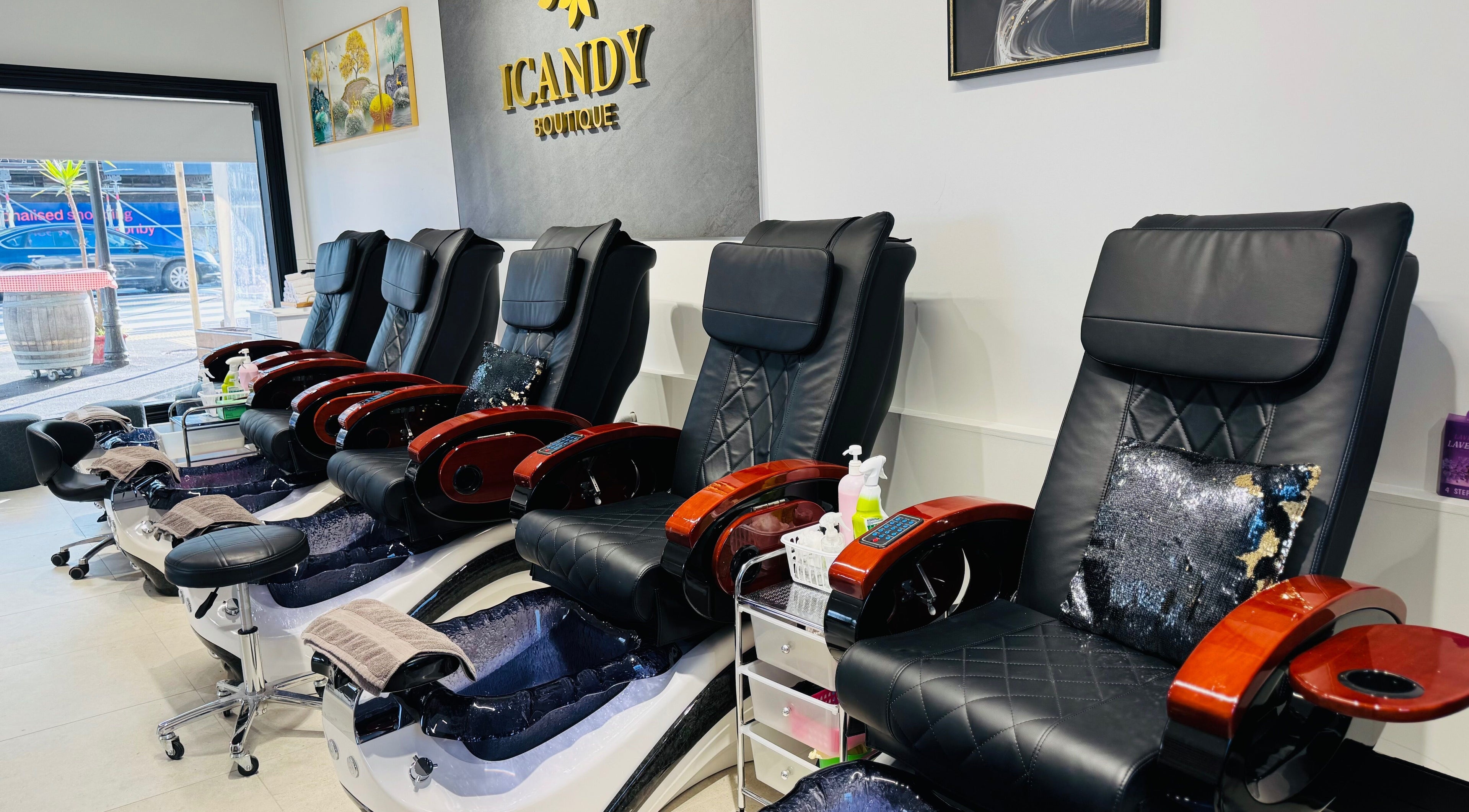 Luxurious pedicure chairs at ICandy Boutique in Auckland, Auckland, NZ, offering comfort and style.