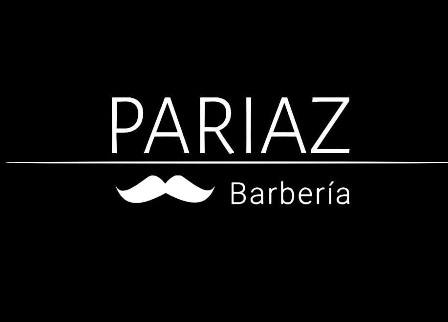Logotipo de Pariaz Barbería BELÉN en Medellín, Antioquia, CO sobre fondo negro con bigote estilizado.