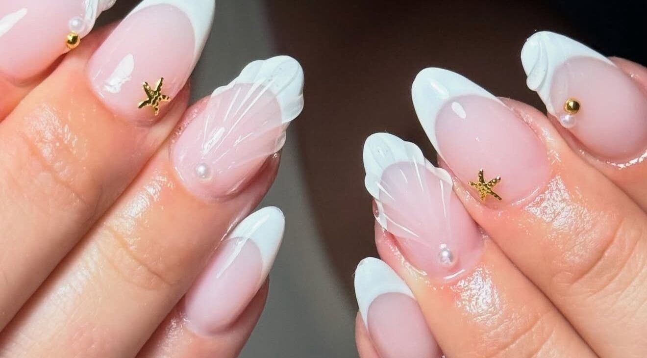 Elegant nail art with starfish design at Aura Nail Studio | Bournemouth, in Bournemouth, England, GB.
