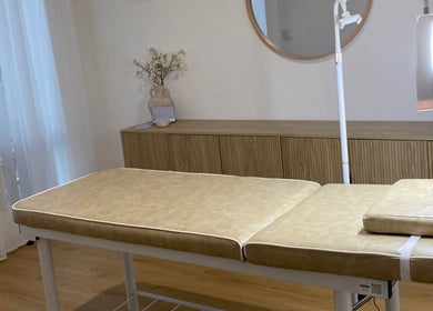 Massage table in a tranquil room at Muse in Vasse, Vasse, Western Australia, AU, with soft lighting and decor.