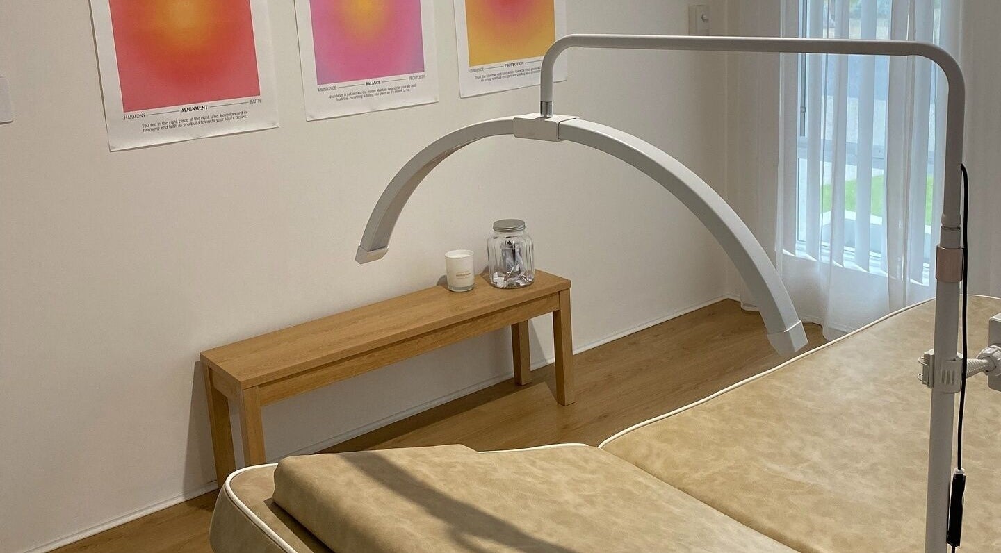 Calming treatment room at Muse in Vasse, Western Australia, AU, featuring cozy decor and natural light.