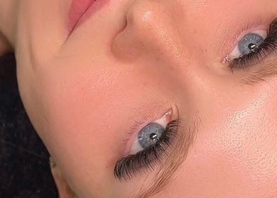 Close-up of a client with extended lashes at Advanced Artistry, Calderwood, New South Wales, AU.