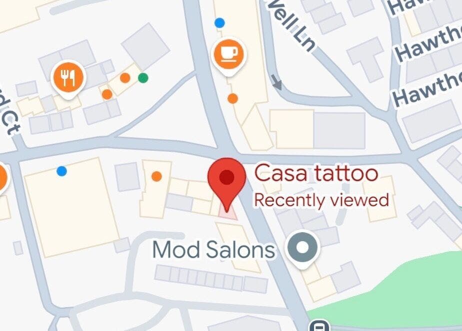 Map showing location of Jadene Tattoos in Leeds, England, GB near Mod Salons.