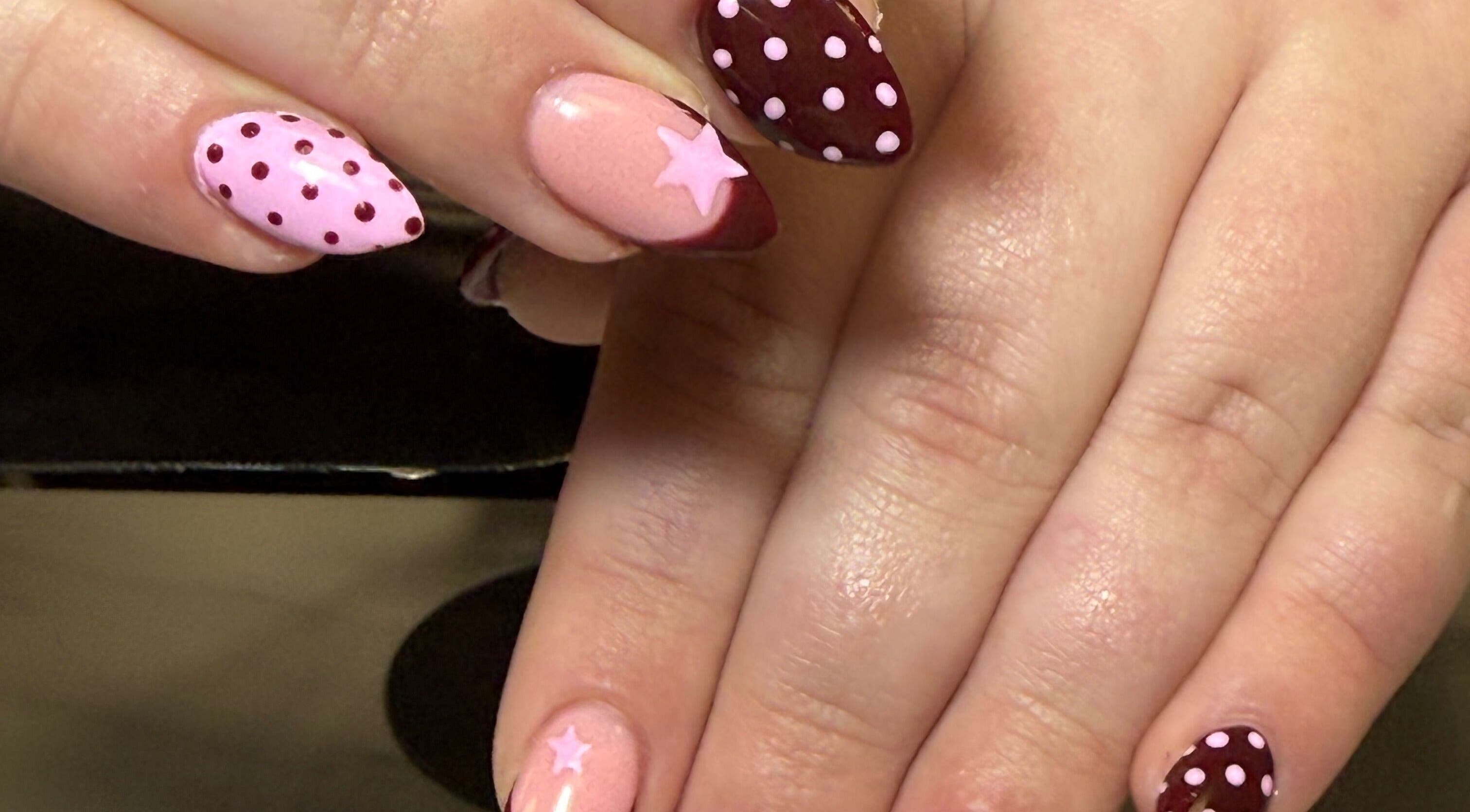 Stylish polka dot and star nail art at The Luxury Nail Bar, Galashiels, Scotland, GB.