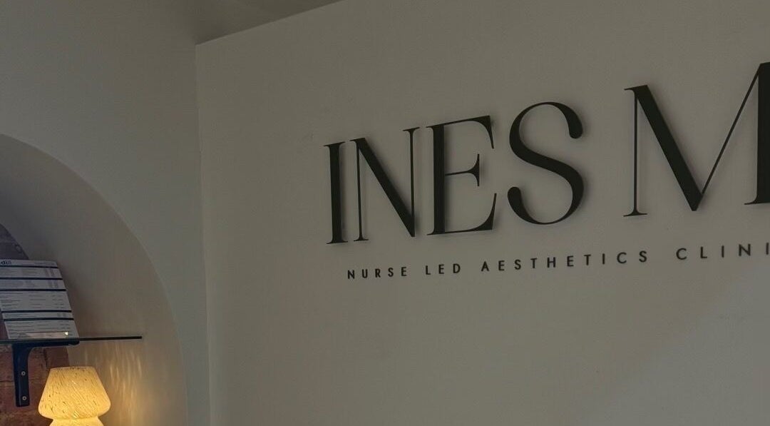 Ines Medics sign with elegant lighting at Grantham, England, GB, showcasing their aesthetic clinic interior.