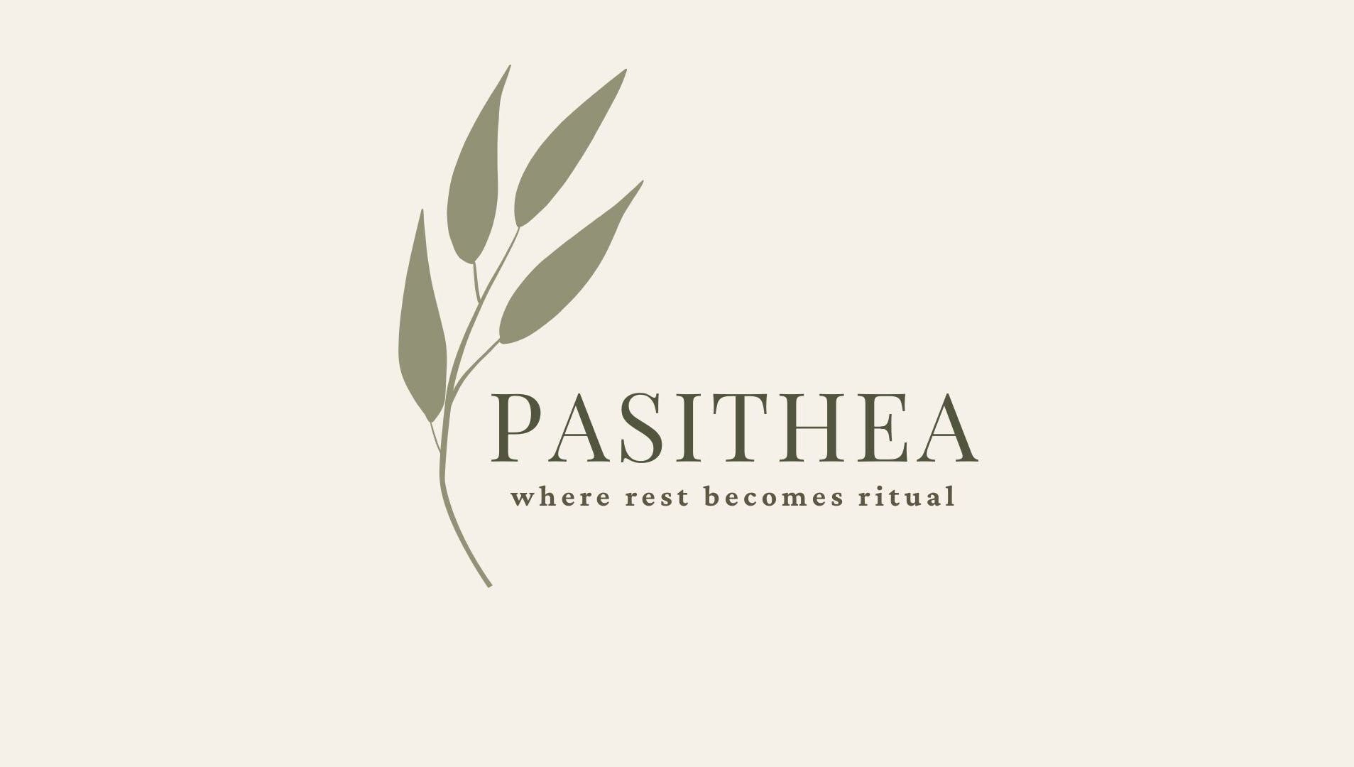 Pasithea logo with leaf design, located in Blaby, England, GB, symbolizing serenity.