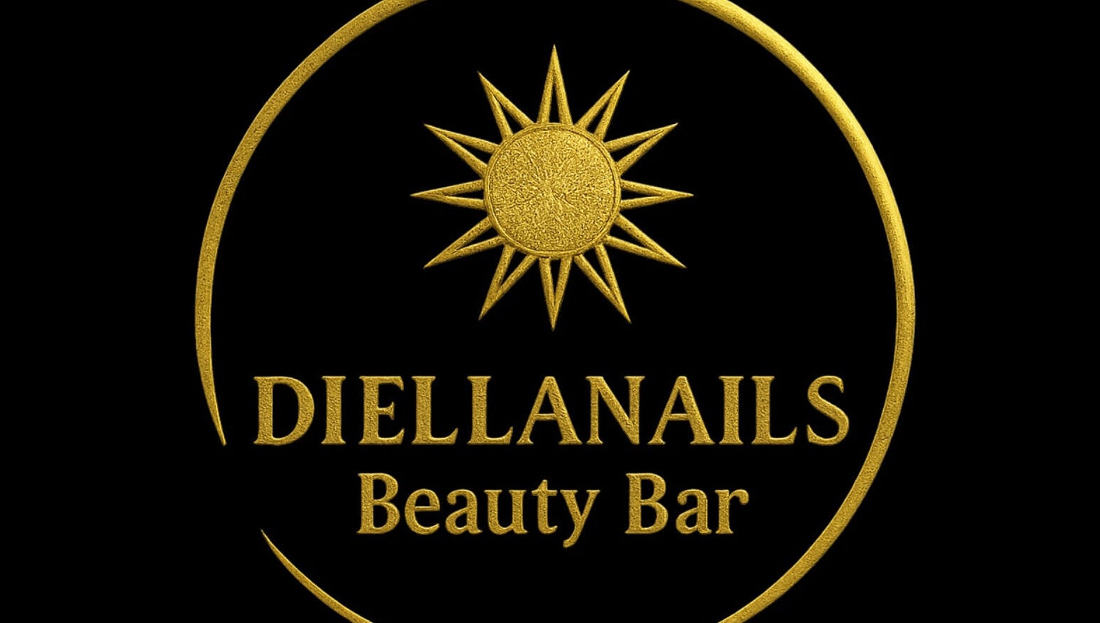 Gold logo of DIELLANAILS Beauty Bar in Toronto, Ontario, CA on a black background.