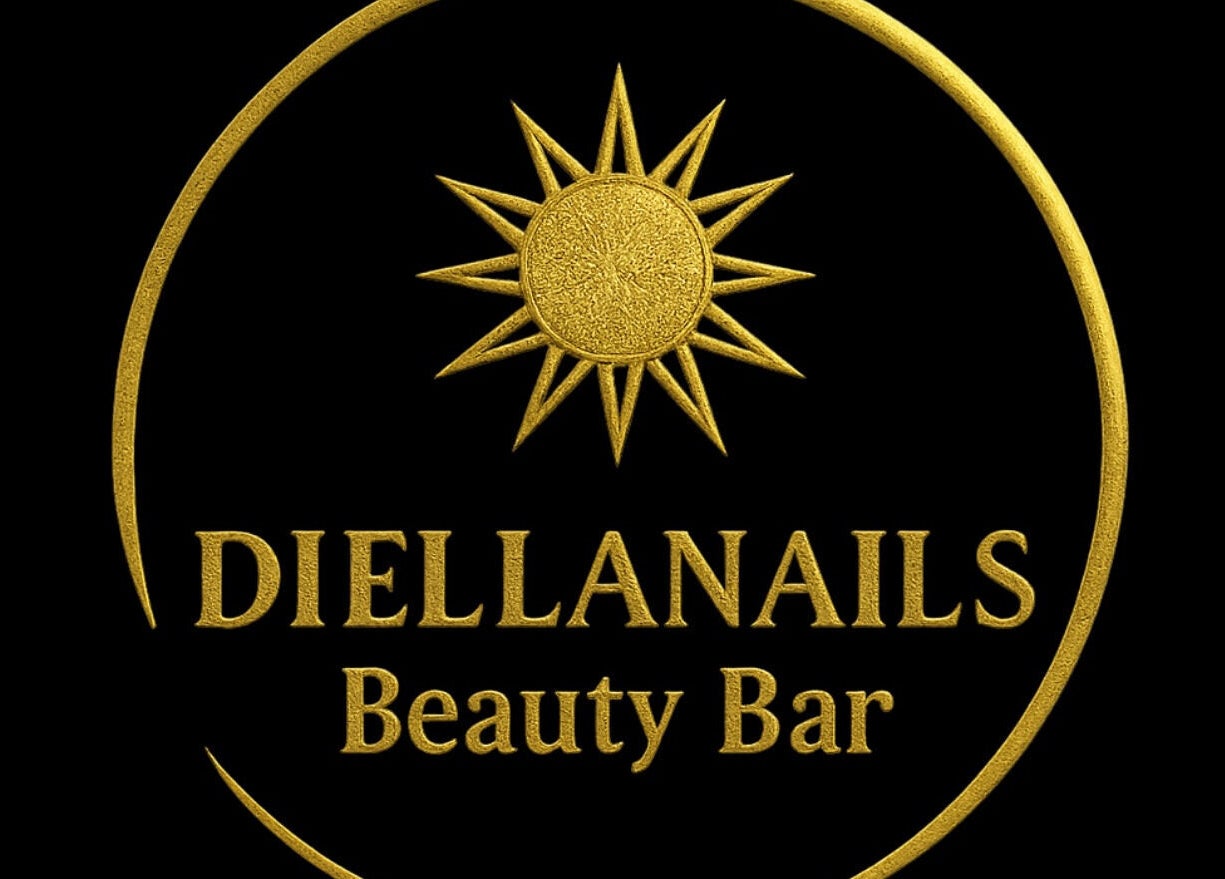 Gold logo of DIELLANAILS Beauty Bar in Toronto, Ontario, CA on a black background.