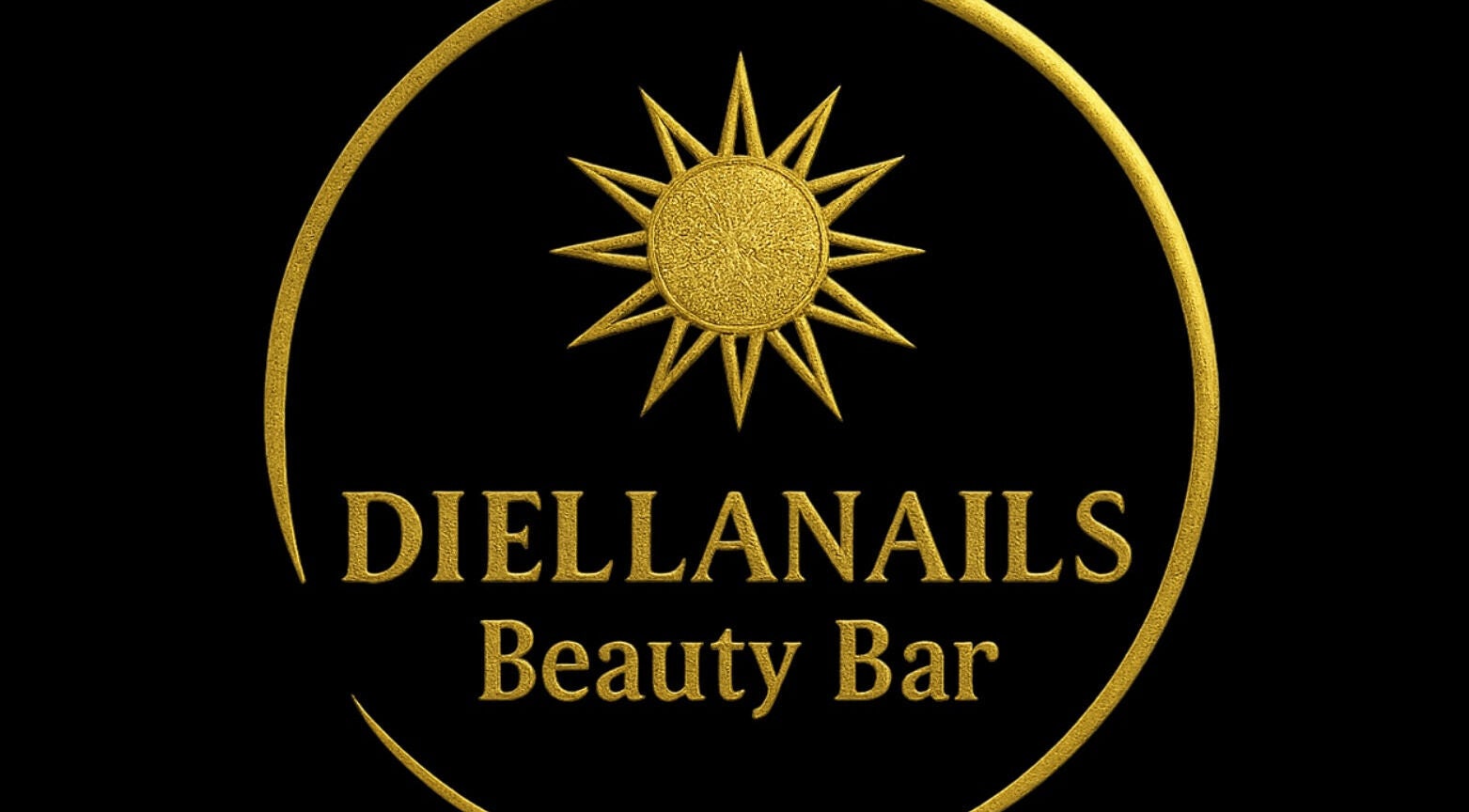 Gold logo of DIELLANAILS Beauty Bar in Toronto, Ontario, CA on a black background.