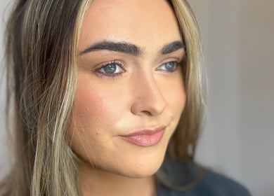 Close-up of a woman's glowing skin and natural makeup at The Beauty Loft Limerick, Limerick, County Limerick, IE.