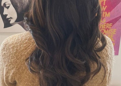 Back view of styled brown curls at Studio B, Cardiff, Wales, GB.