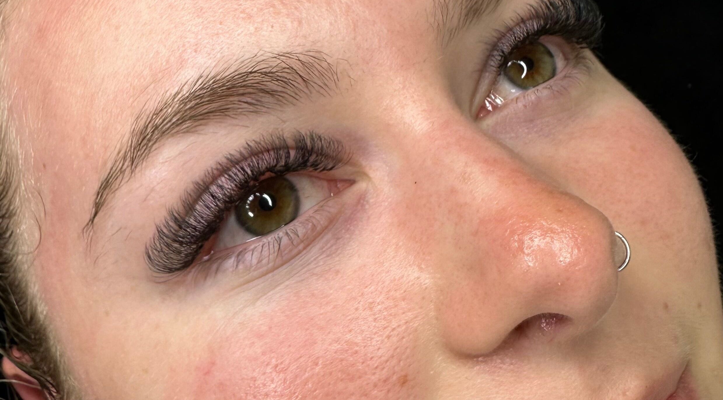 Close-up of expertly applied eyelash extensions at Lasheddbylexy, Elderslie, New South Wales, AU.