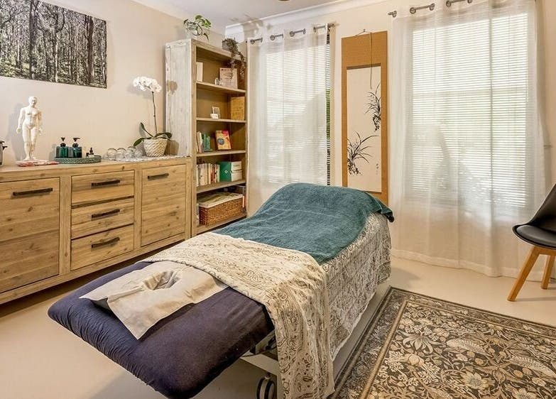 Serene massage room at Dharma Massage & Movement for Women only in Abbey, Western Australia, AU.