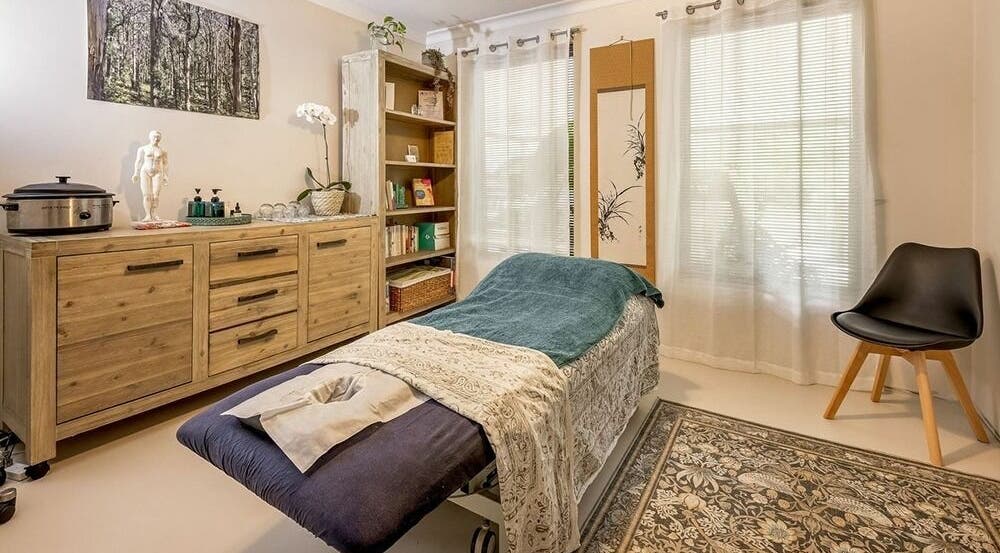 Serene massage room at Dharma Massage & Movement for Women only in Abbey, Western Australia, AU.