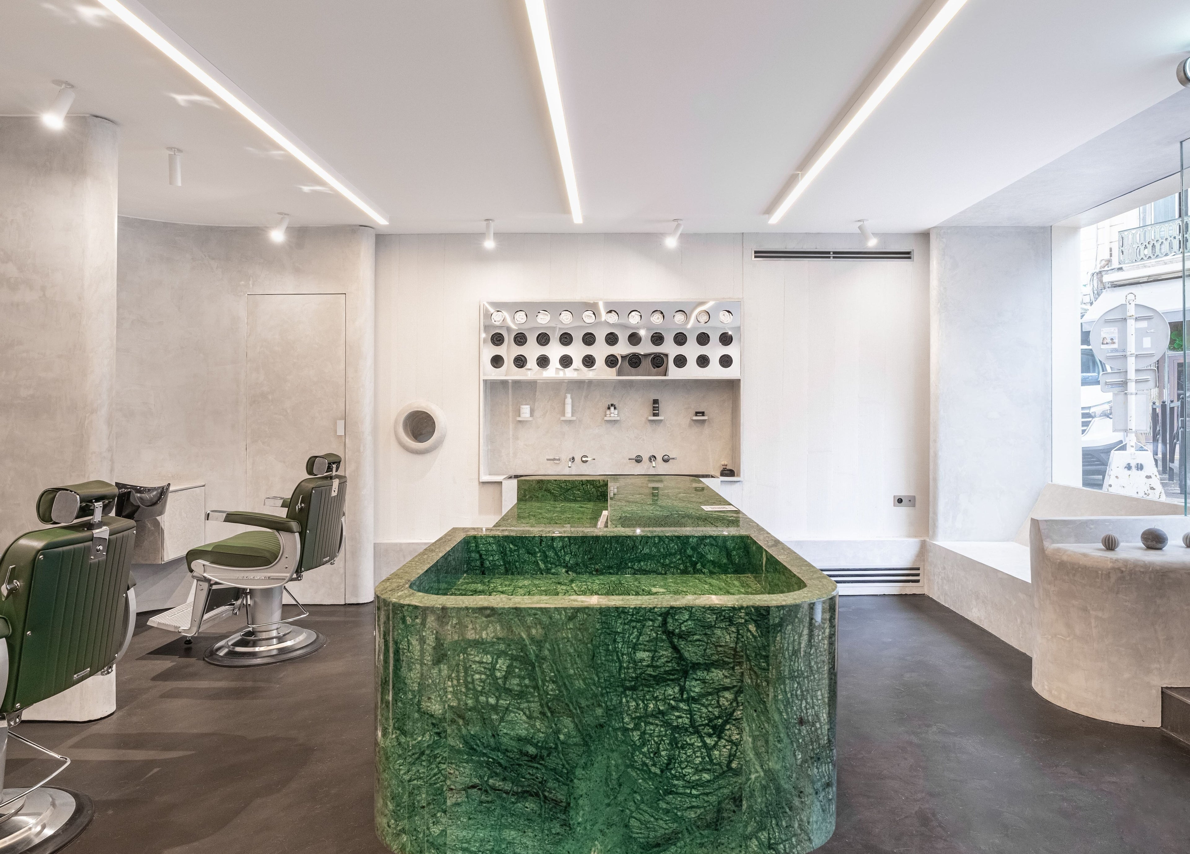 Modern interior of Melrose spa, featuring green marble decor in Cannes, Provence-alpes-côte D'azur, FR.