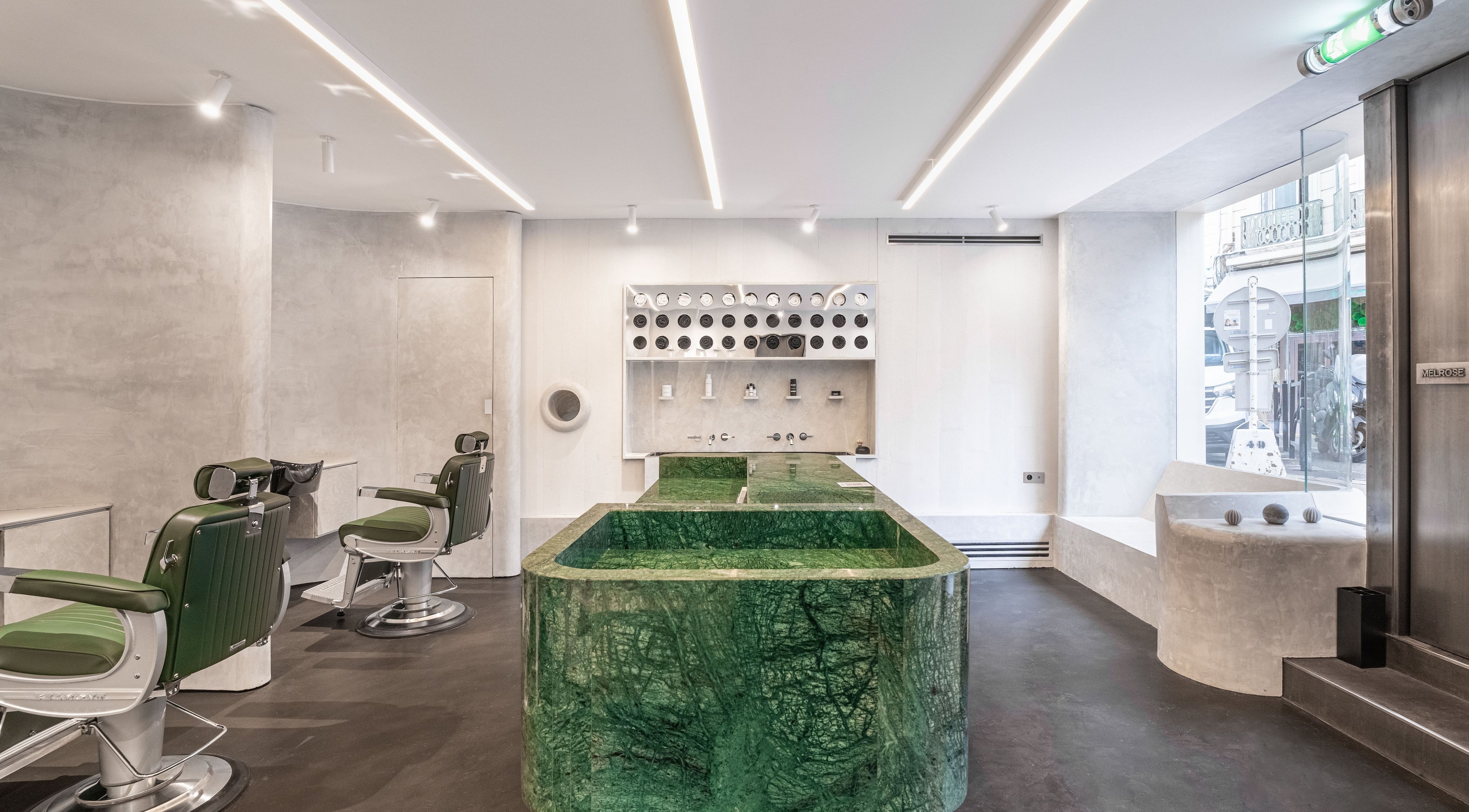 Modern interior of Melrose spa, featuring green marble decor in Cannes, Provence-alpes-côte D'azur, FR.