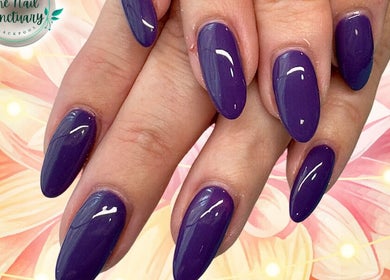 Violet nails at The Nail Sanctuary Blackpool, showcasing impeccable nail artistry in Blackpool, England, GB.