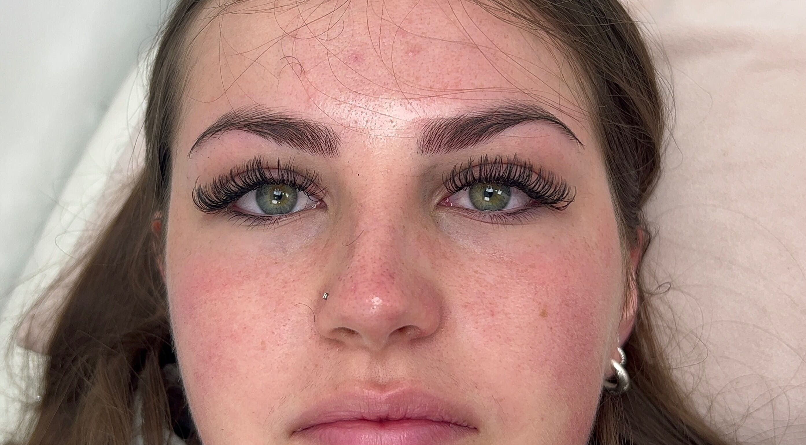 Close-up of expertly crafted eyelash extensions at Divine Beauty, Milton Keynes, England, GB.