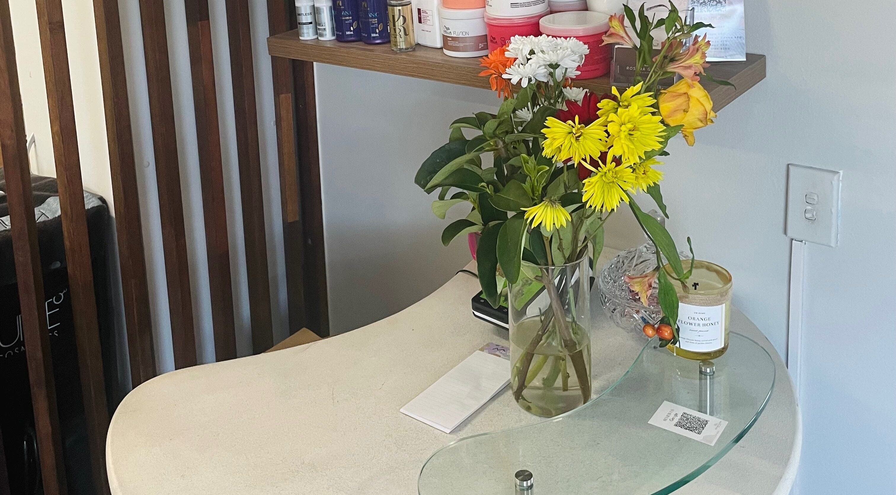 Bright floral arrangement at Carmen Marie Beauty, Maroubra, New South Wales, AU, enhancing the reception area.