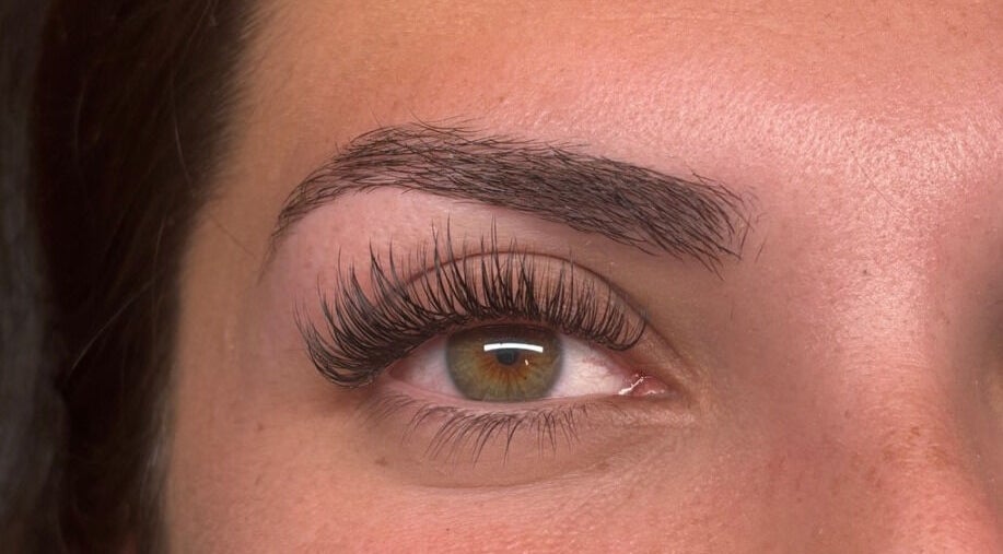 Close-up of eye with lush eyelashes at Beauty Hall, Watford, England, GB.