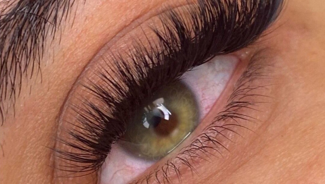 Close-up of beautifully enhanced eyelashes at Beauty Land and Aesthetics in Glasgow, Scotland, GB.