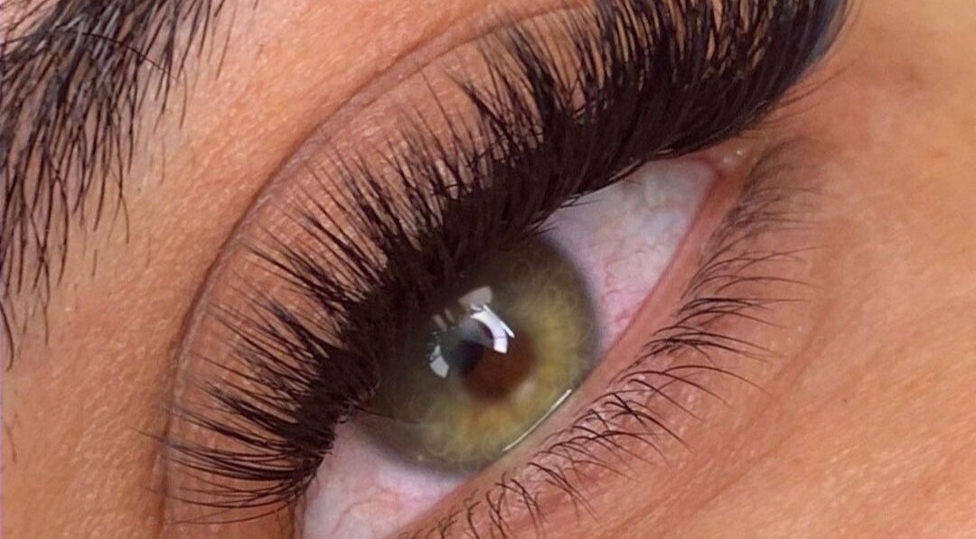 Close-up of beautifully enhanced eyelashes at Beauty Land and Aesthetics in Glasgow, Scotland, GB.
